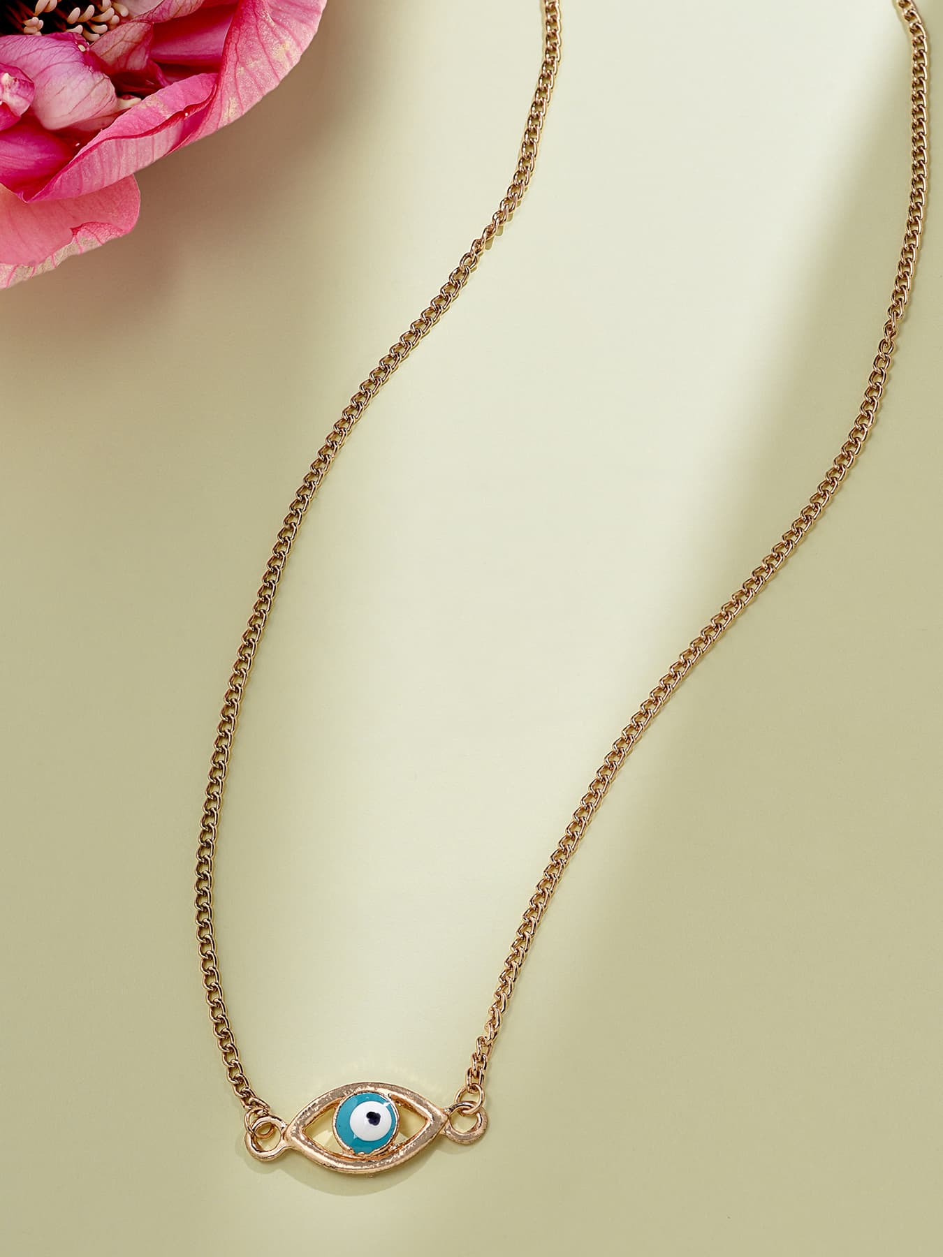 Women's Turquoise Blue and White Enamel Contemporary Evil Eye Pendant Chain