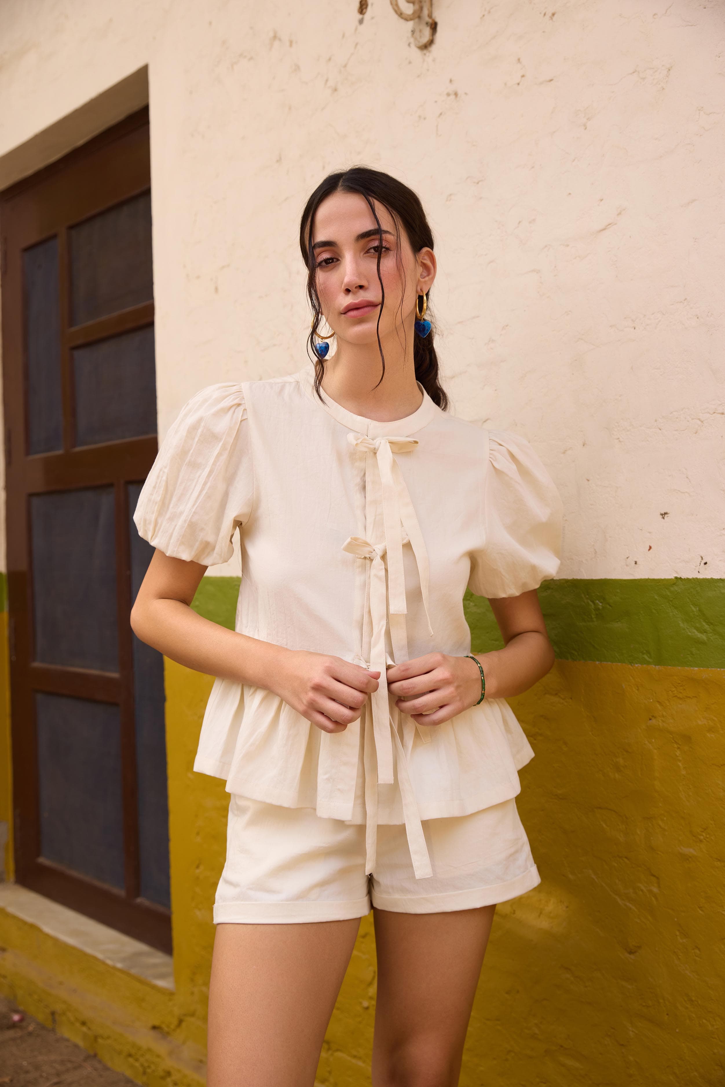 Women's Beige Casual Regular Fit Half Sleeves Tops