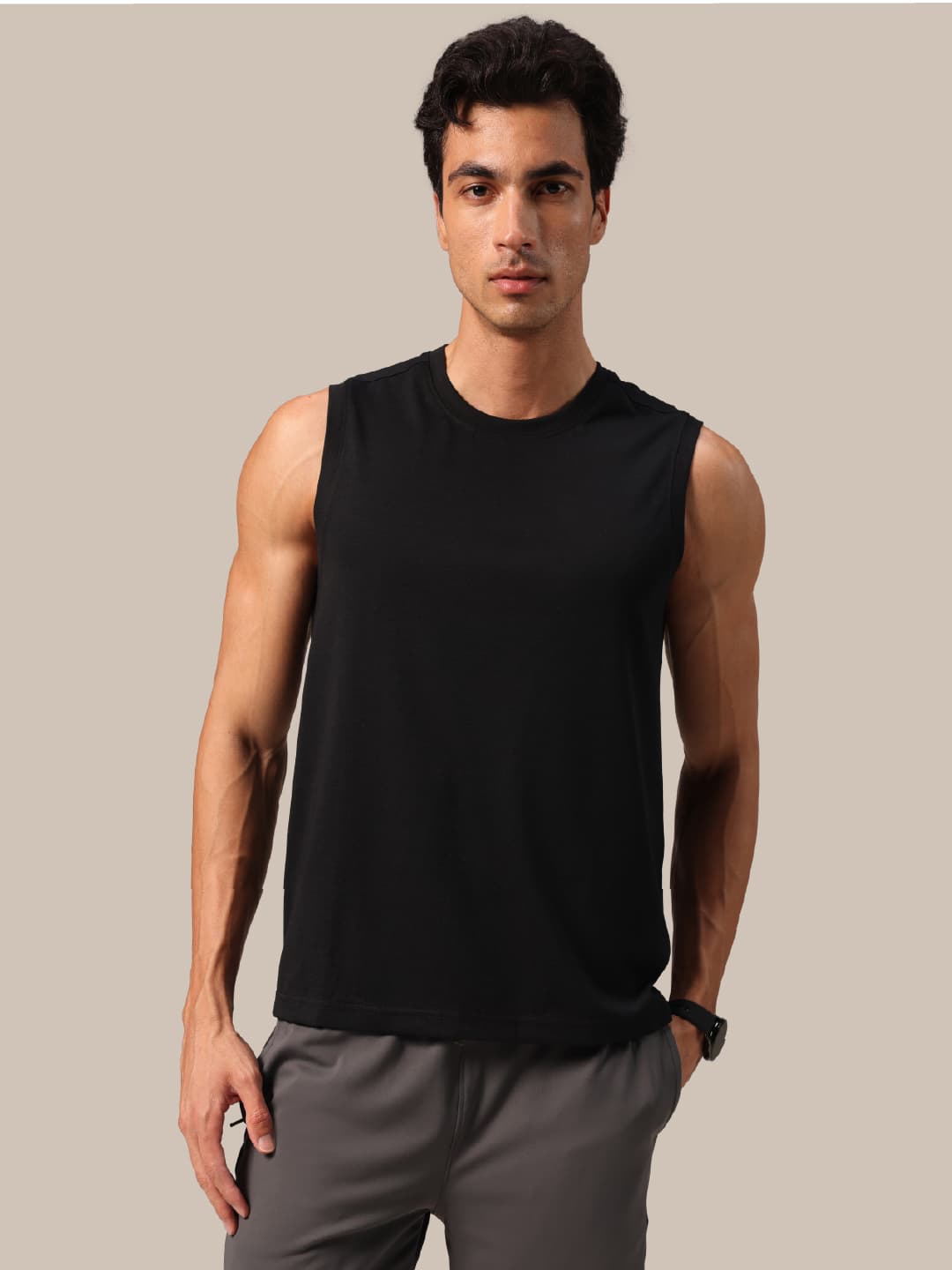 Men's Black Regular Fit Casual The Cotton Pro Muscle Tshirt