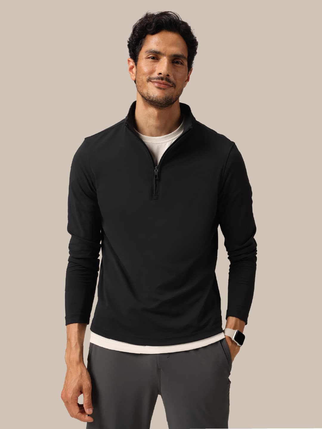 Men's Black Regular Fit Casual The Cloud Quarter Zip Sweatshirt