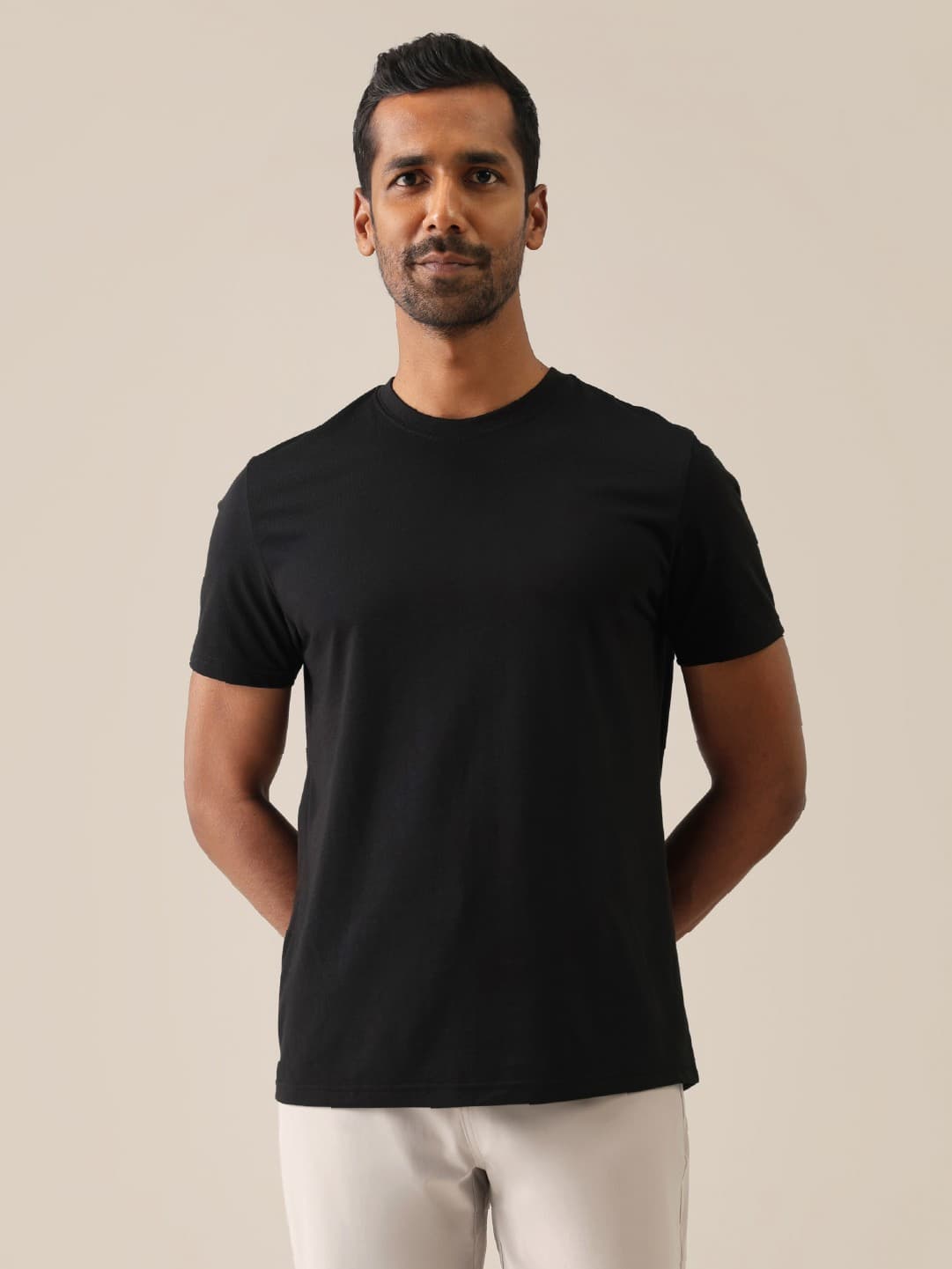 Men's Black Slim Fit Casual The Cotton Pro Tshirt