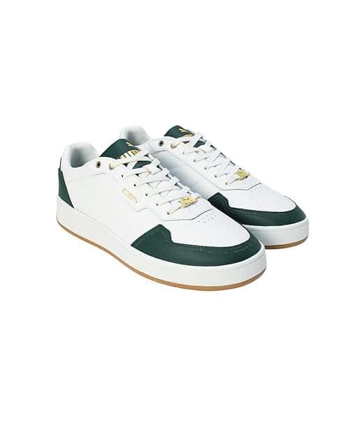 Men's White Round Toe Low-Top Synthetic Sneakers