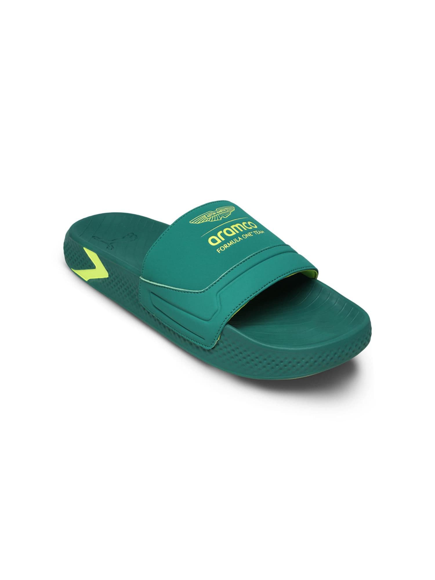 Men's Green Open Toe Low-Top Synthetic Slides