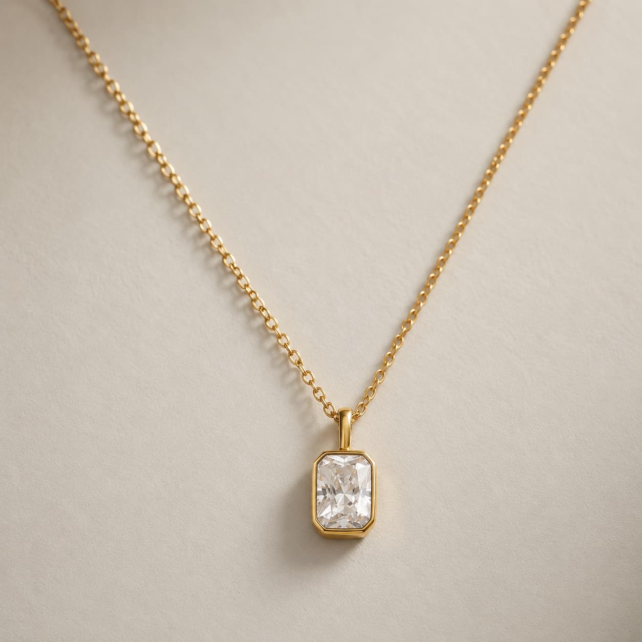 Women's Gemma Gold Delicate Necklace with Emerald-Cut Crystal Pendant