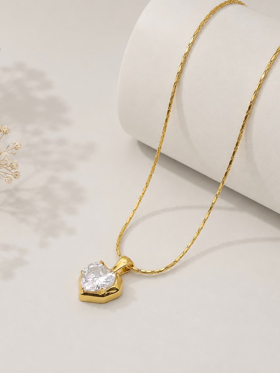Women's Cherie Gold Delicate Necklace with Heart Crystal Pendant