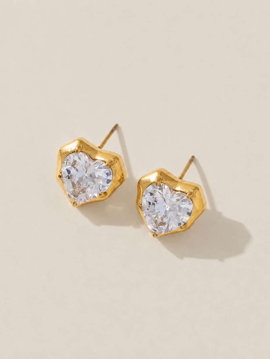 Women's Cherie Gold Heart Crystal Stud Earrings