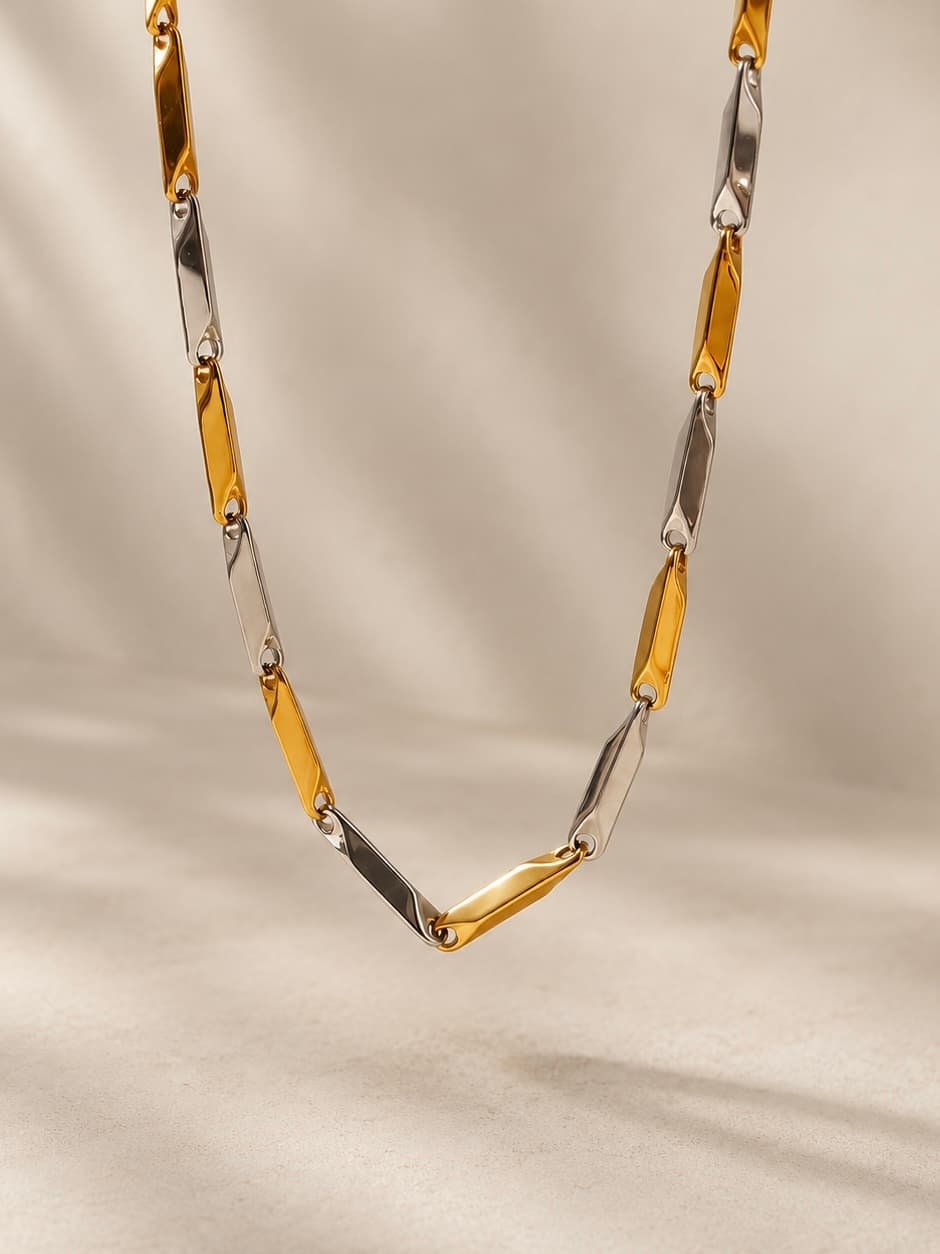 Men's Switch Link Dual Two-Tone Link Chain Necklace
