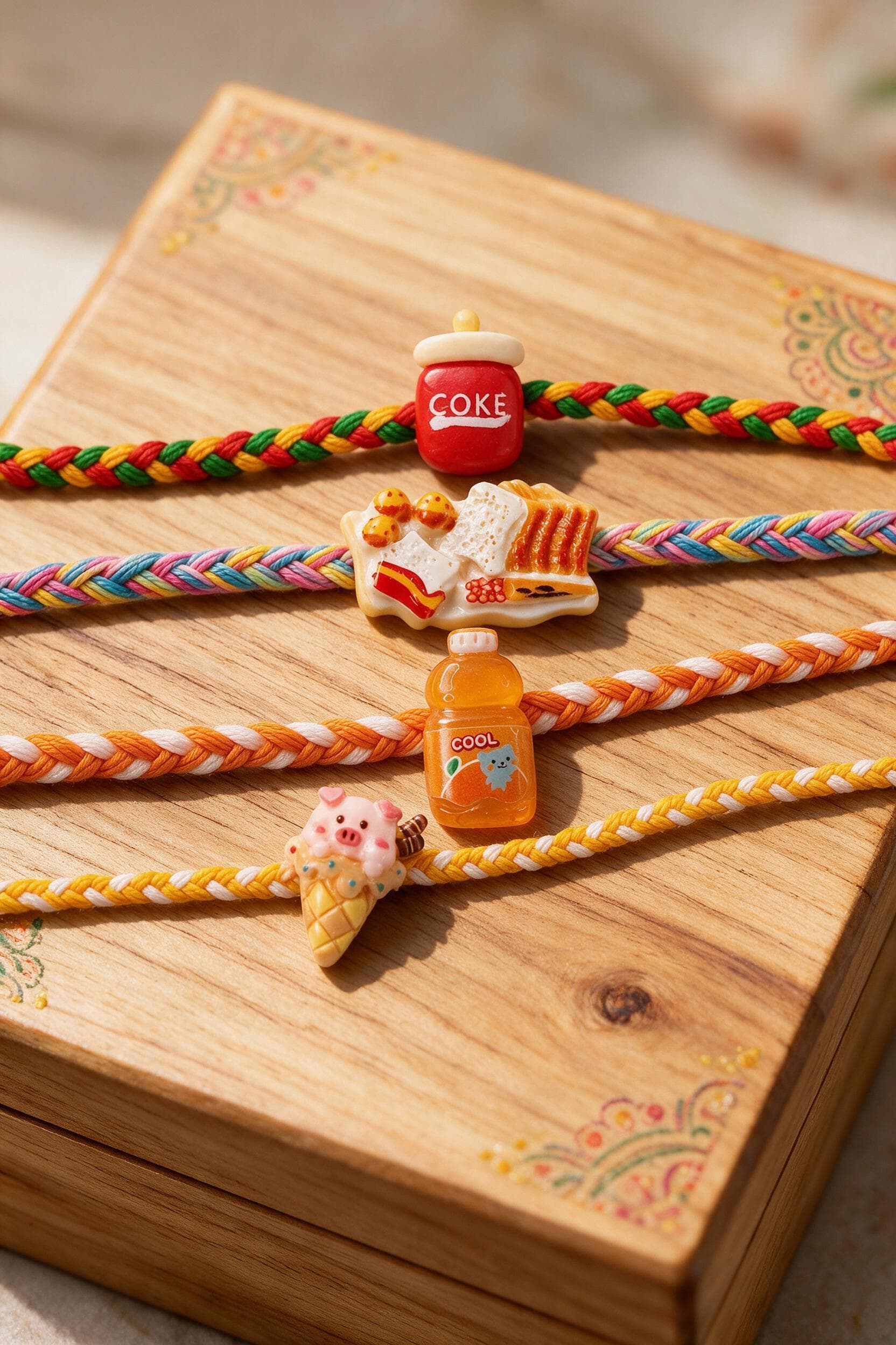 Food & Drink Theme 4-Piece Kids Rakhi Combo Set
