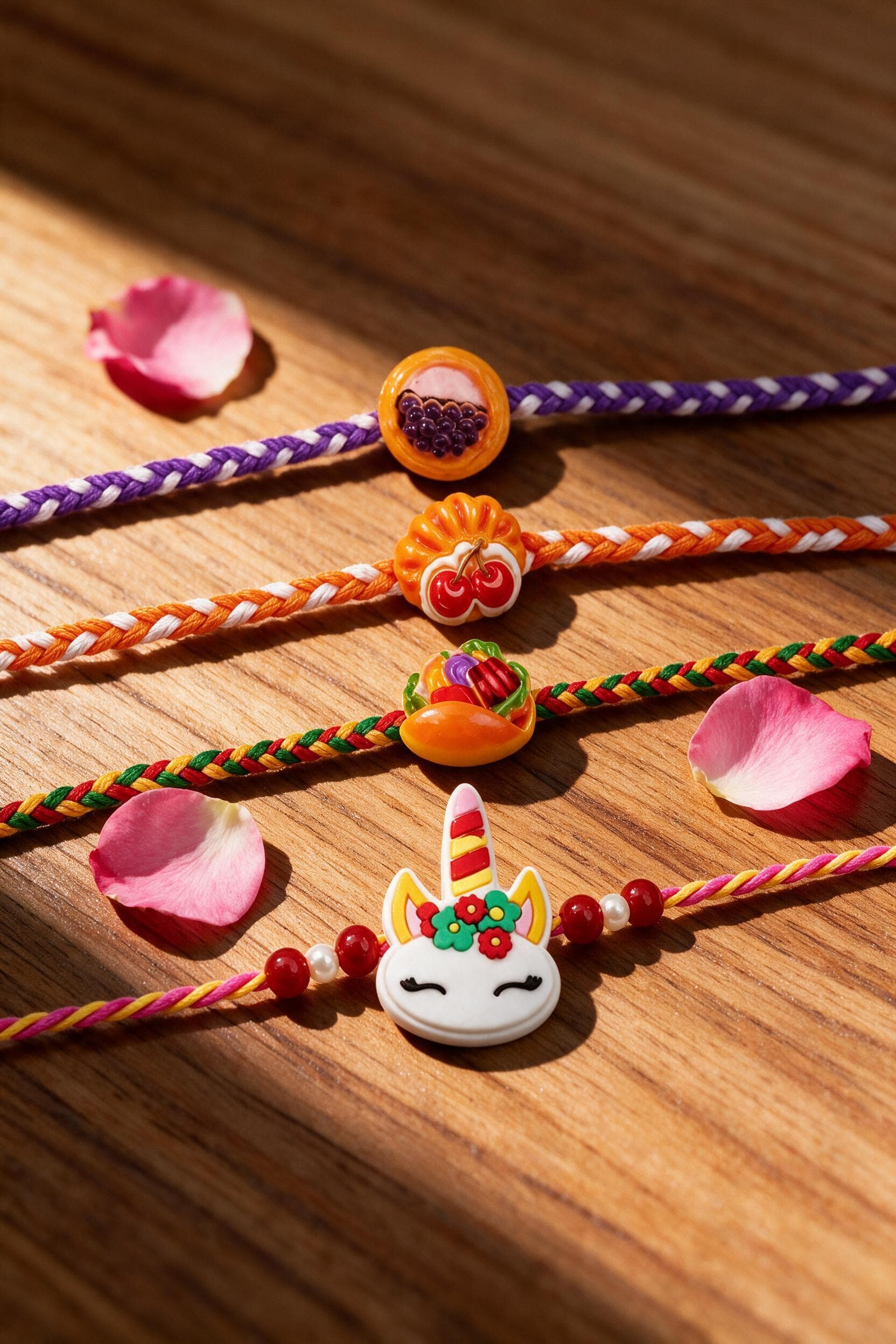 Magical Unicorn & Fruit Theme 4-Piece Kids Rakhi Set
