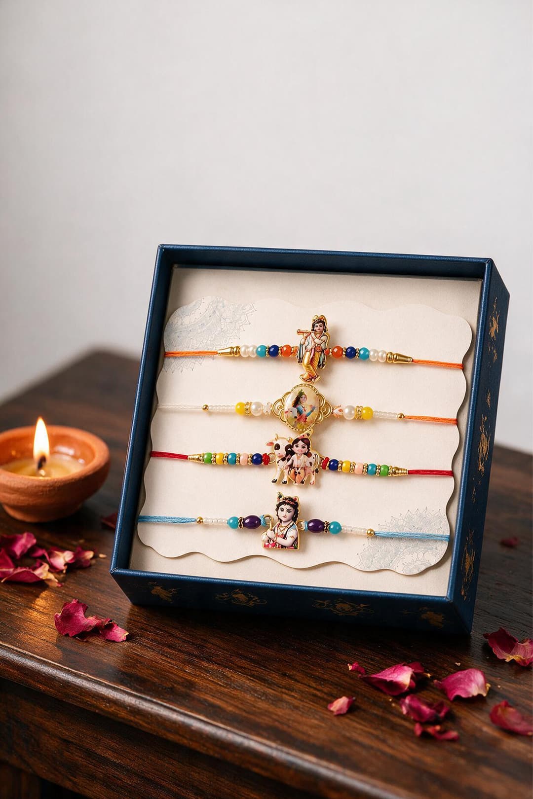 Divine Lord Krishna Theme 4-Piece Kids Rakhi Set