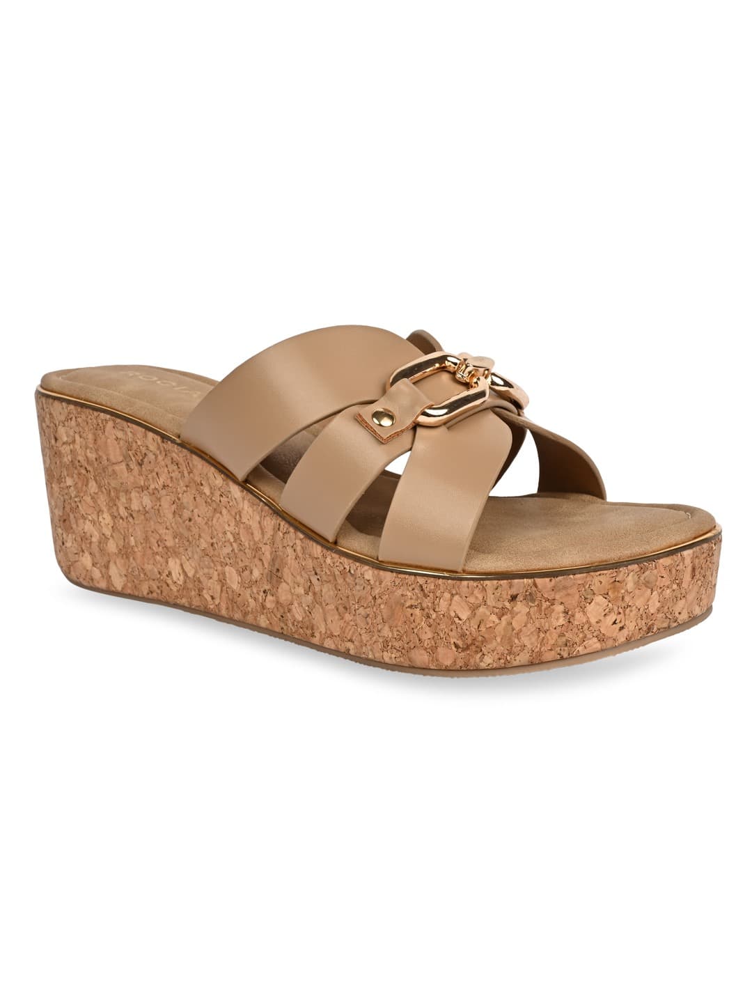 Women's Beige Open Toe Low-Top Synthetic Platforms Sandals