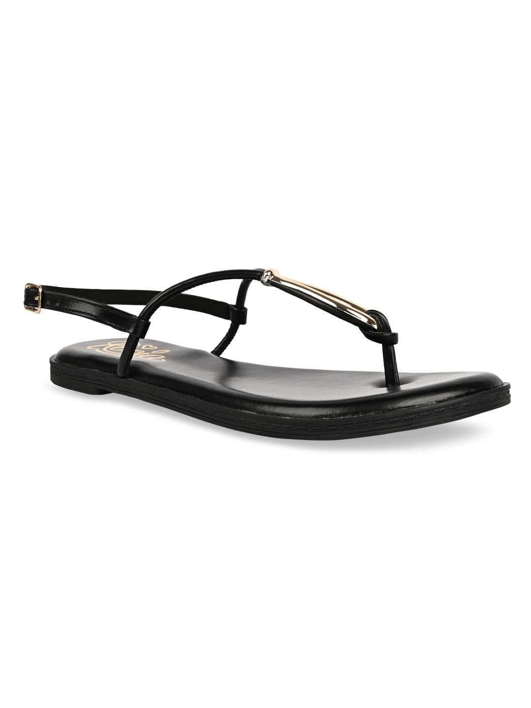 Women's Black Open Toe Low-Top Synthetic Slip-Ons Sandals