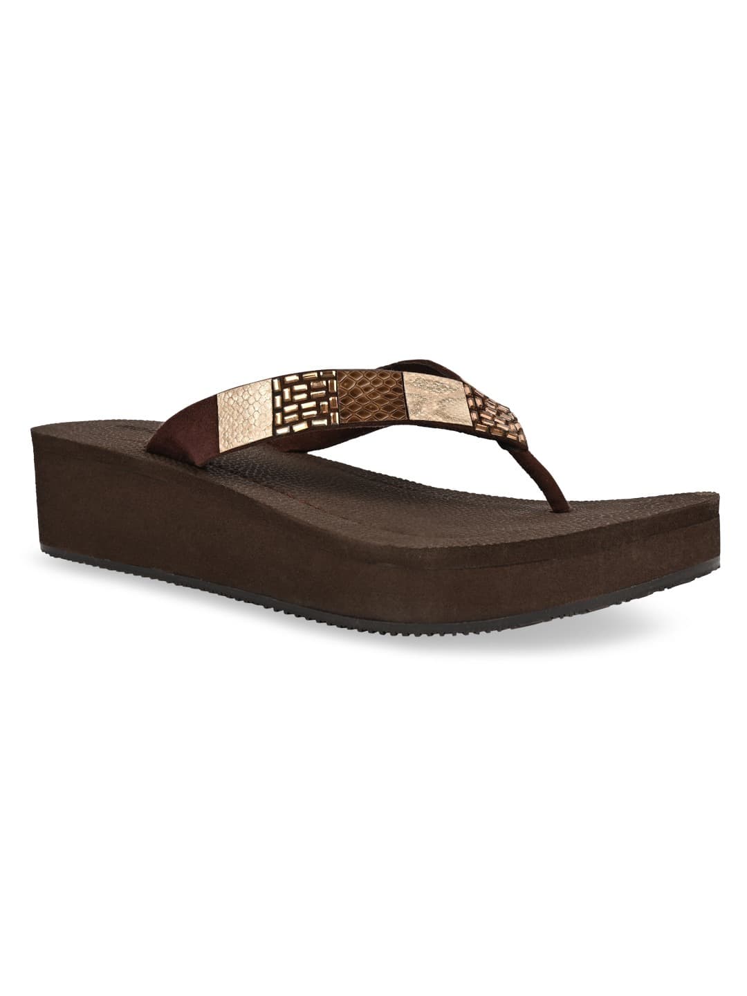 Women's Brown Open Toe Low-Top Synthetic Flip-Flops