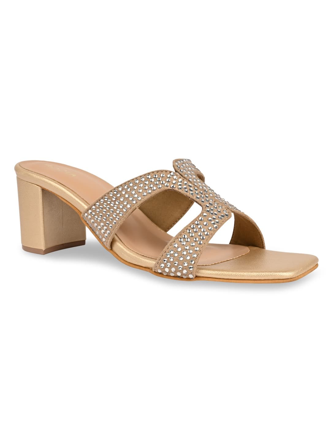 Women's Gold Open Toe Low-Top Synthetic Slip-Ons Sandals