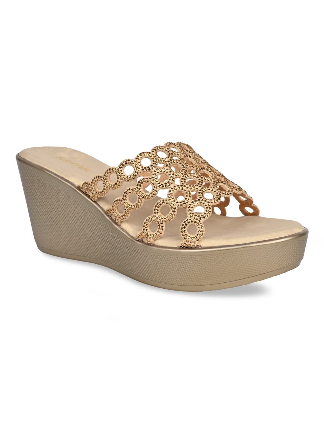 Women's Gold Open Toe Low-Top Synthetic Wedges Sandals
