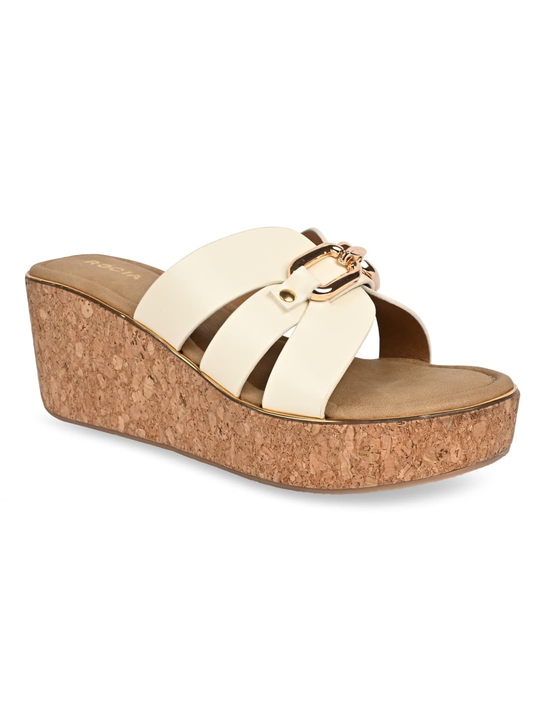 Women's White Open Toe Low-Top Synthetic Platforms Sandals