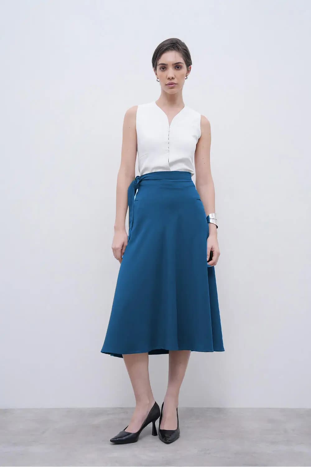 Women's Blue Formal Airy Wrap Crepe Skirt Transform into Dress