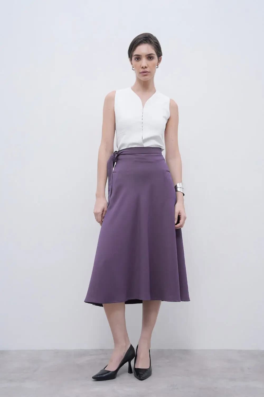 Women's Purple Formal Airy Wrap Crepe Skirt Transform into Dress