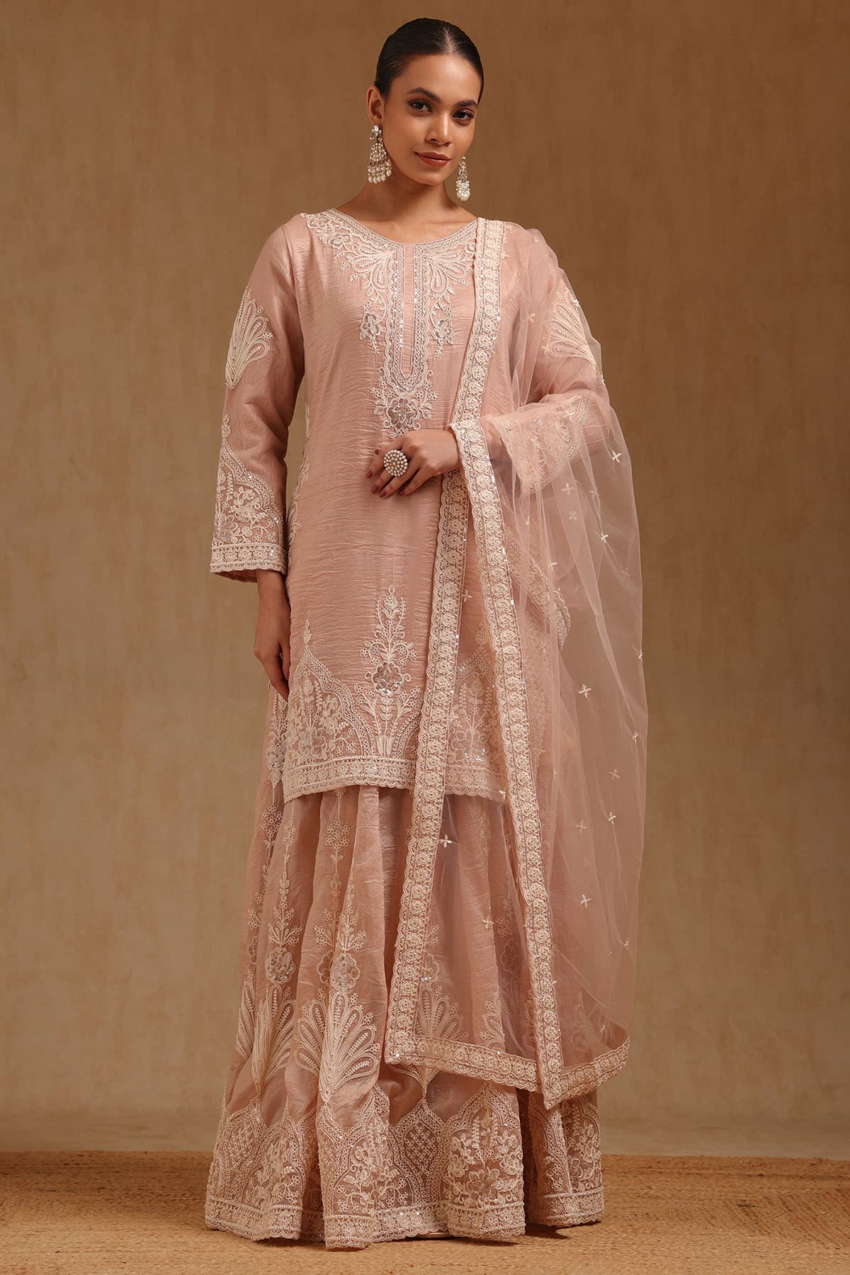 Women's Orange Tissue Embroidered Lehenga with Cutdana